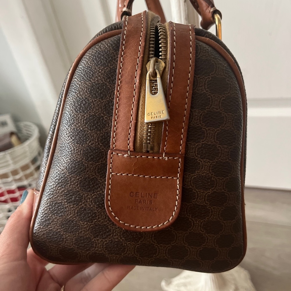 CELINE Macadam Mini Boston Hand Bag Purse Brown PVC Leather Italy - Picture 2 of 10